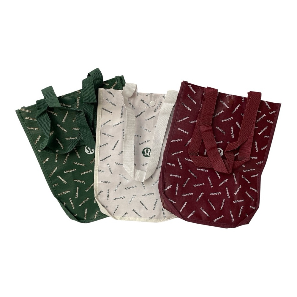 Lululemon Reusable Small Tote Bundle of 3 Bags, Red, White, Green, New